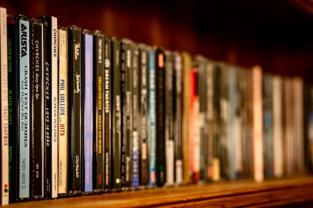 A shelf of CDs