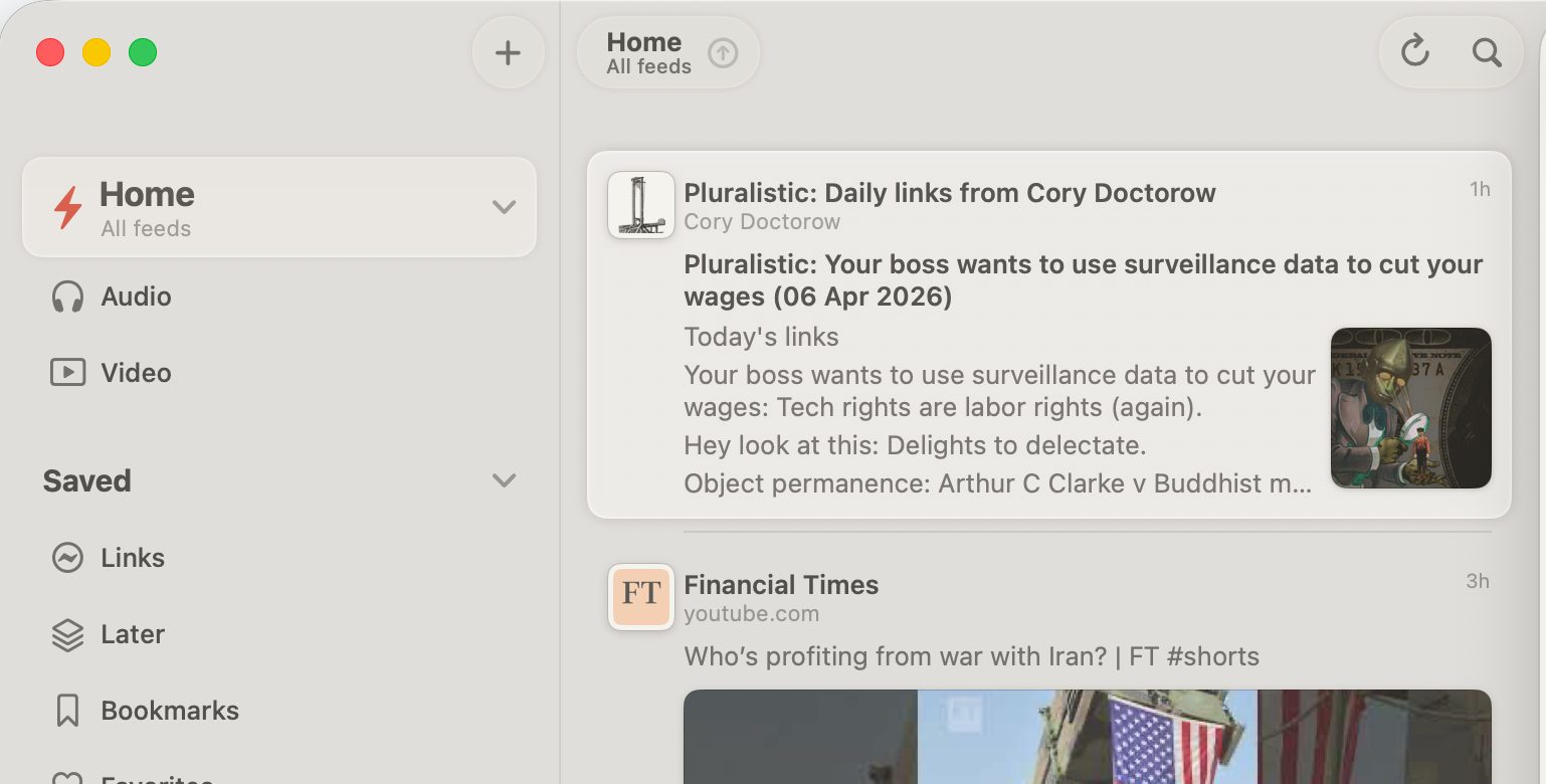 Screenshot from the Reeder app for MacOS